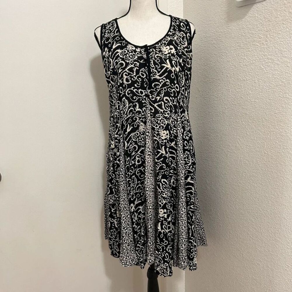 VTG Nostalgia Midi Dress L Black White Paisley Floral Mix Patchwork  India 90s
